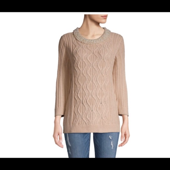 Karl Lagerfeld Sweaters - KARL LAGERFELD Beaded Collar Cable-Knit  Sweater